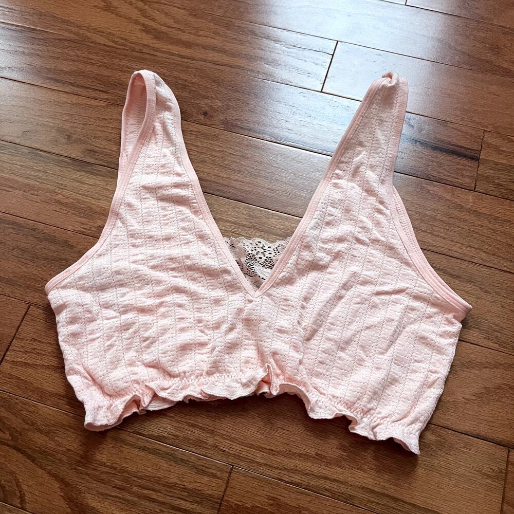 Anthropologie Peach Pink and White Floral Lace V Neck Bralette Size S/M NWT